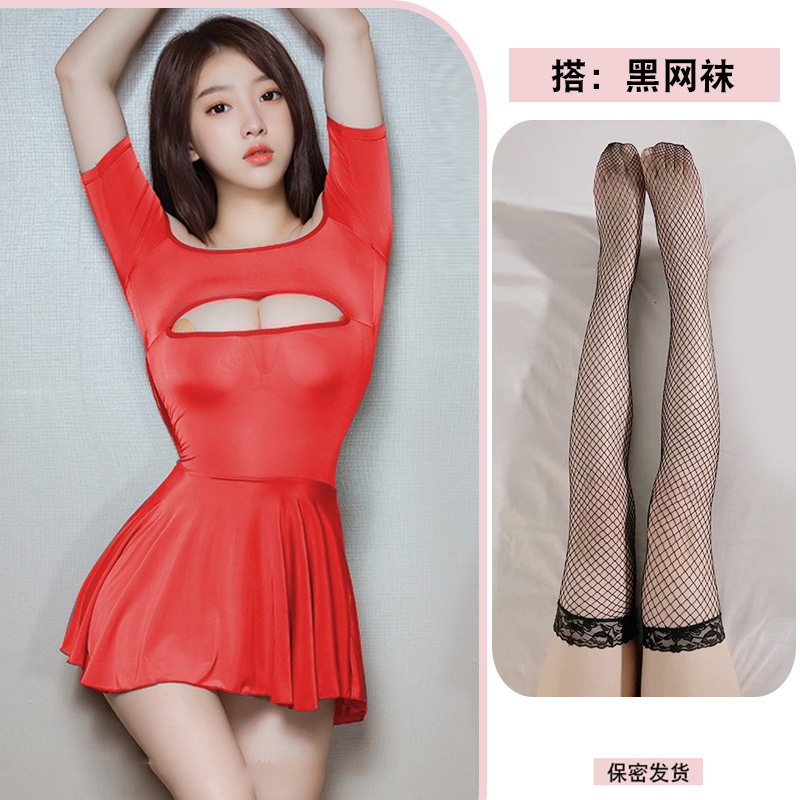레드 + 블랙 망사 스타킹