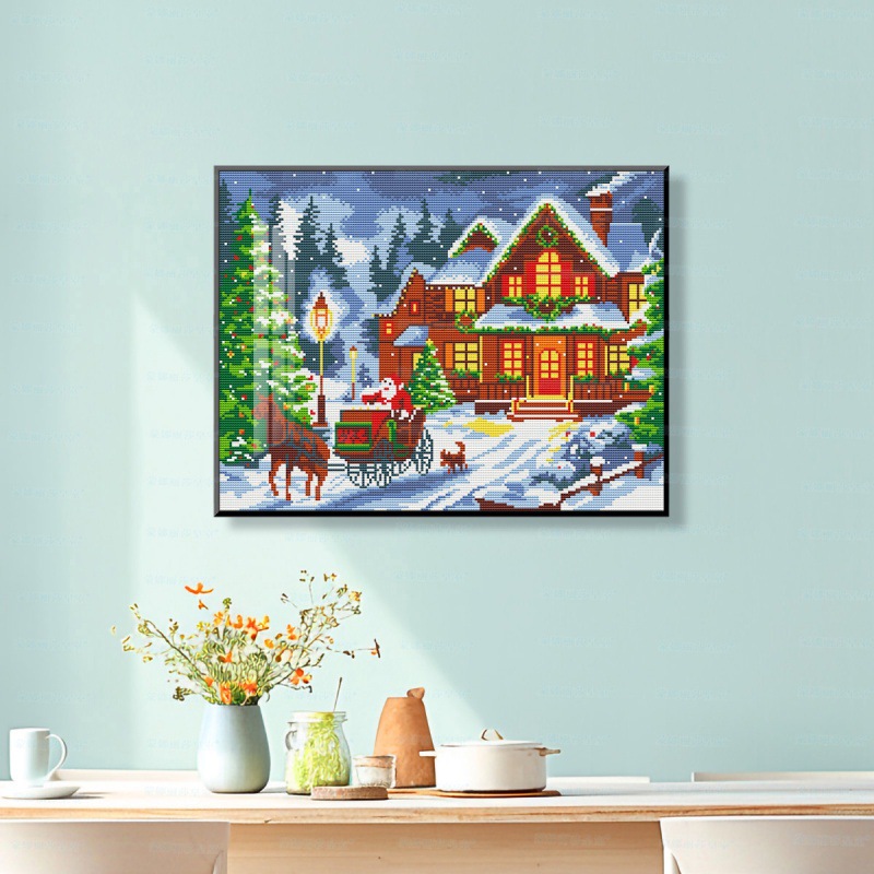 Mona Lisa Real bordado de cruz Navidad Nieve Pequeño paisaje arquitectura europea hermosa bordado de hilo de ensueño artesanal image 3