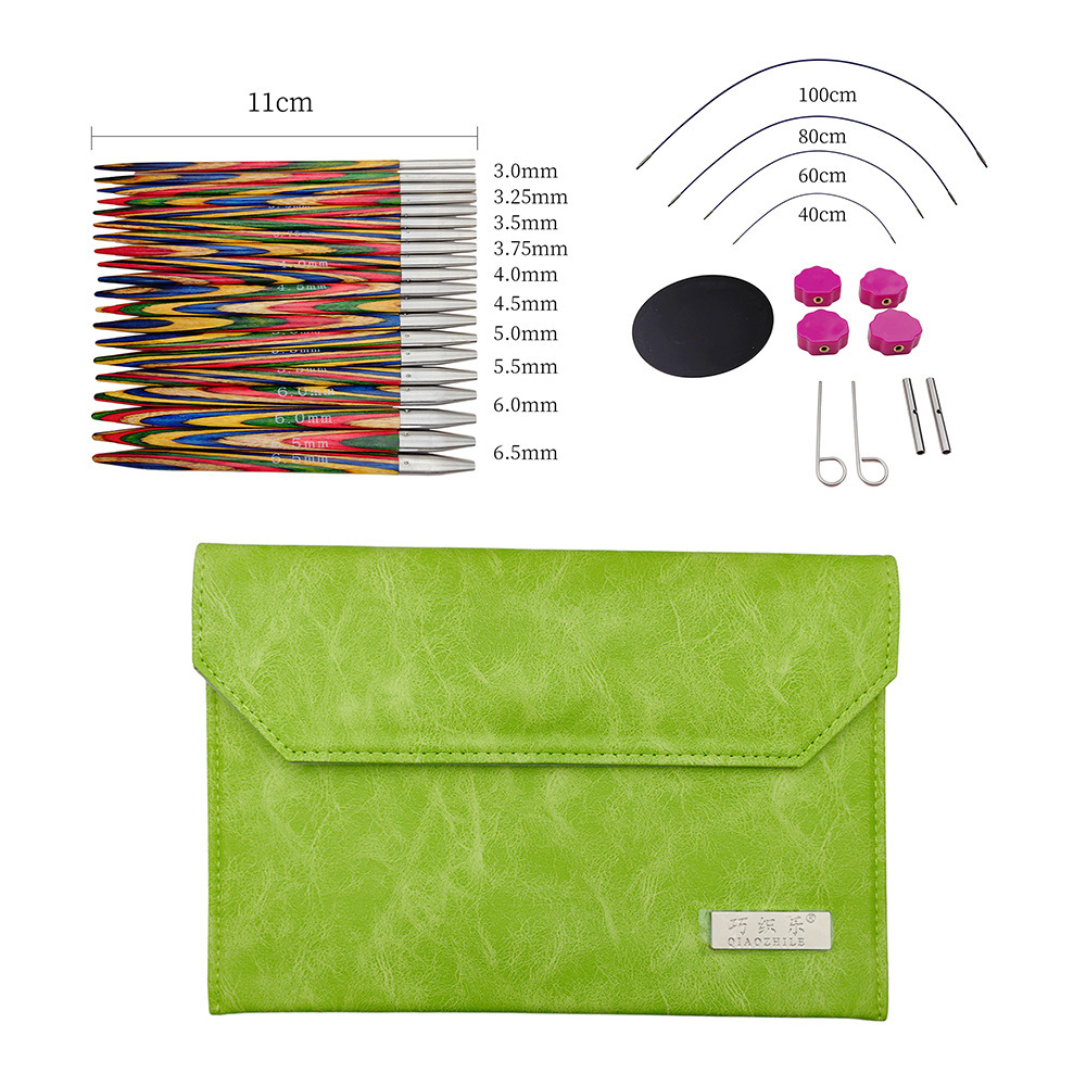 Herramientas de tejido nuevo color abedul madera sintética suéter aguja desmontable aguja de anillo un conjunto de 10 bolsas PU