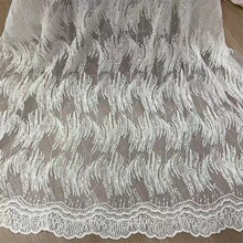 线条状花型刺绣钻石网蕾丝棉线面料    婚纱礼服设计师手工DIY
