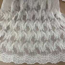 线条状花型刺绣钻石网蕾丝棉线面料    婚纱礼服设计师手工DIY