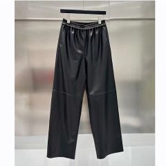 本革パンツ HN2201-3 春秋 ゴムウエスト ゆったりシープスキン ワイドレッグパンツ ストリート系 ファッション 多用途 カジュアルパンツ