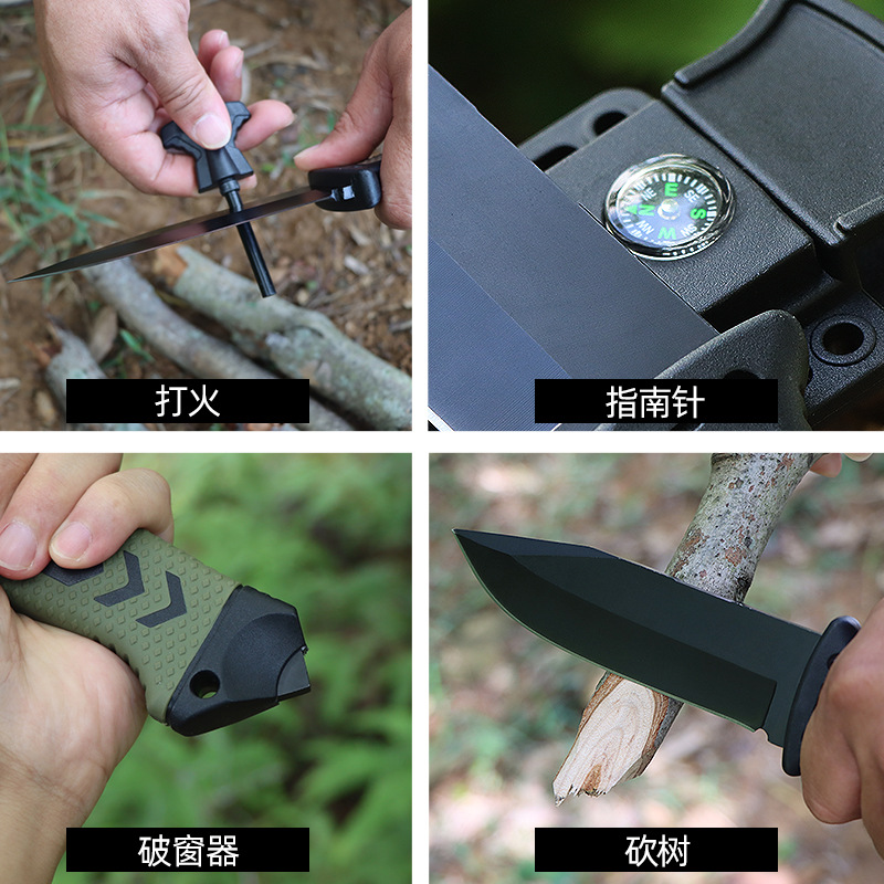 Supervivencia al aire libre cuchillo recto multifuncional salvaje supervivencia brújula cuchillo direccional ventana herramienta de supervivencia portátil cuchillo recto pequeño