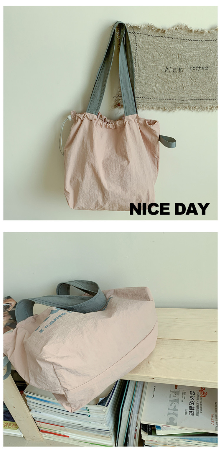 Fashionable and simple letter print large-capacity tote bag 2025 new style contrasting color versatile drawstring pleated single-shoulder bag undefined