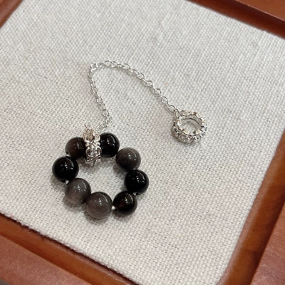 Niche Light Luxury Fashion Silver Obsidian 6mm Bead Spacer Handmade Running Ring Bracelet DIY Accessories Wholesale (Zərgərlik ara hissələri) - running-ring-chain