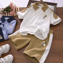 男童韩版休闲套装儿童夏季新款洋气polo领短袖时髦短裤拼色两件套