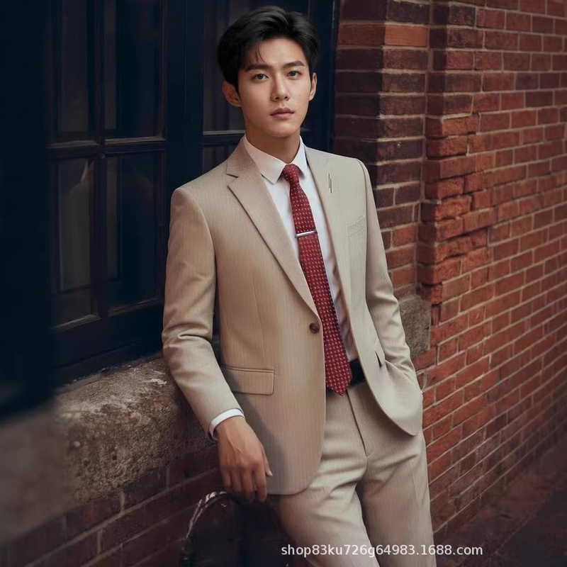 Jinfu Garment Factory Striped New Style Suit Set Men's Slim-Fit High-End Groom Wedding Suit Jinfu Garment Factory Striped New Style Suit Set Men's Slim-Fit High-End Groom Wedding Suit