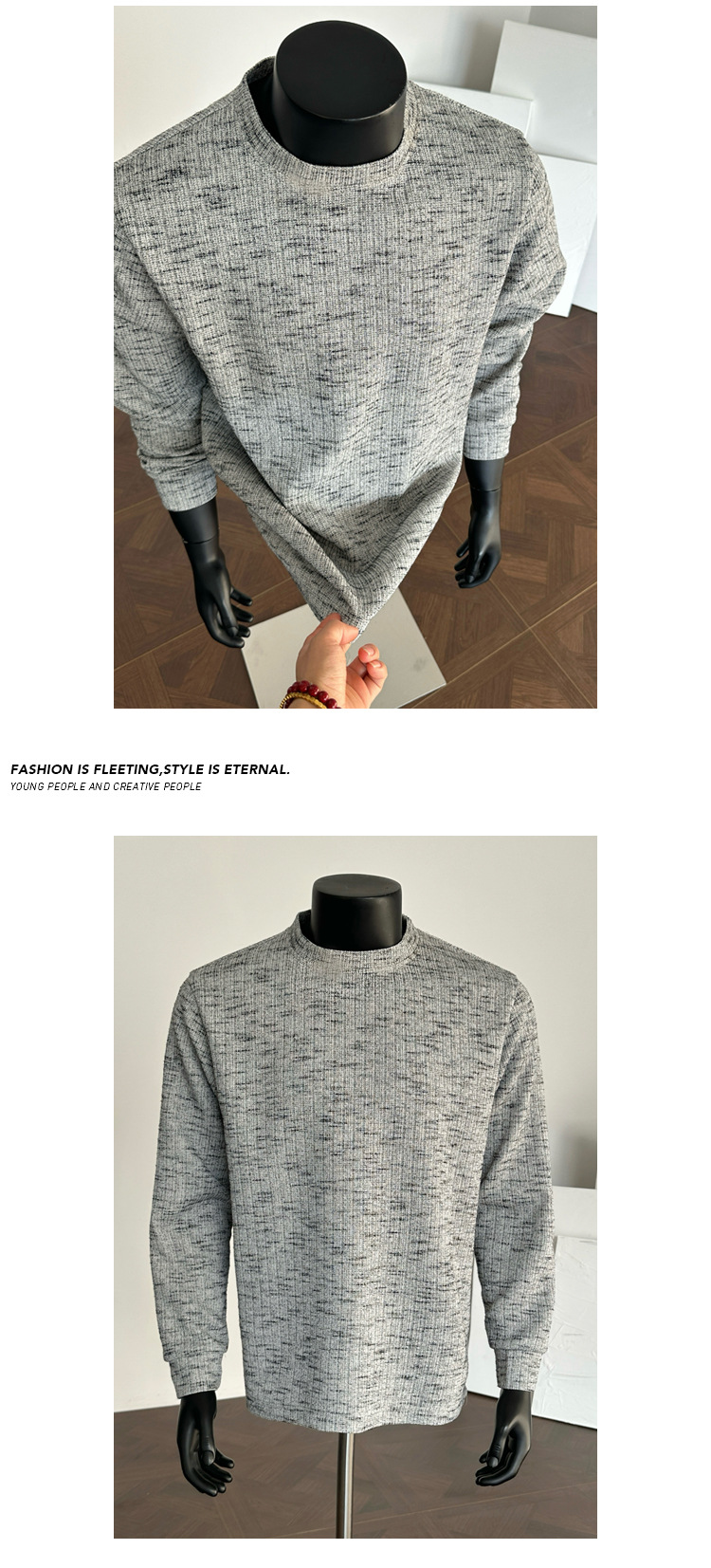 Herren T-shirt Mit Schneeflockengarn Langarm Lockerer Strickpulli_voghion.com