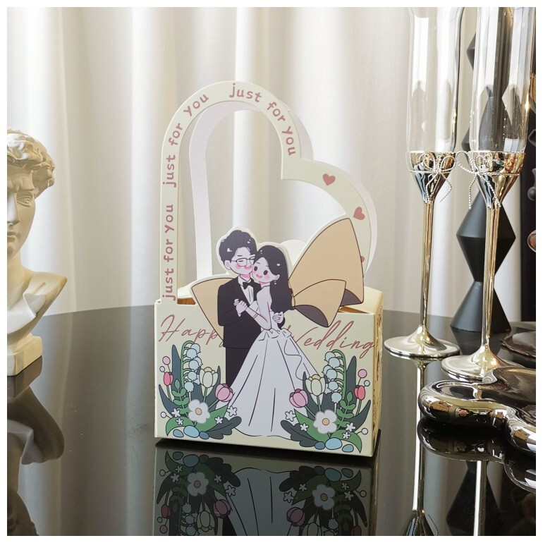 ネット赤手描きイラスト漫画手提げケースかわいい結婚喜糖箱結婚式婚約領収書喜糖箱テーブル糖箱|undefined