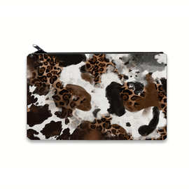 跨境款帆布笔袋批发,水彩牛皮和豹纹化妆袋,可爱旅行袋,零钱袋