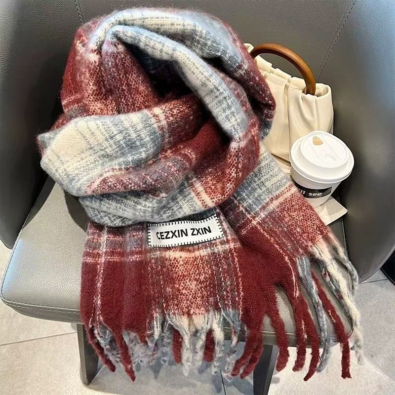plaid winter scarf advanced thickened student new korean style tassel atmosphere warm lovers wild shawl