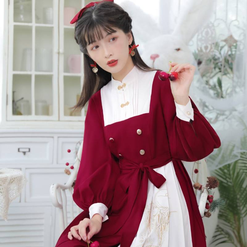 Diseño original Xuanyu Hanfu mujer estilo chino Han elemento mejorado vestido de capa de dos piezas set 6421 image 4