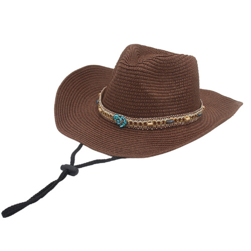 Ethnic Style Straw Hat Tibetan Stage Performance Elegant Retro Bohemian Sun Protection Outdoor Umbrella Literary Style Woven