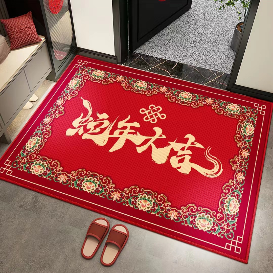 出入平安蛇年入户门地垫家用喜庆红门垫可水洗吸水耐脏水晶绒地毯