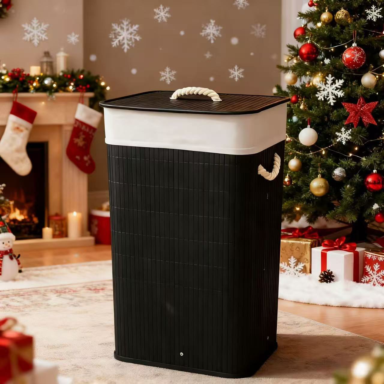 Cesta de ropa sucia transfronteriza con bolsillo interior con cubierta de bambú y madera plegable Cesta de almacenamiento de ropa sucia Cesta de ropa sucia