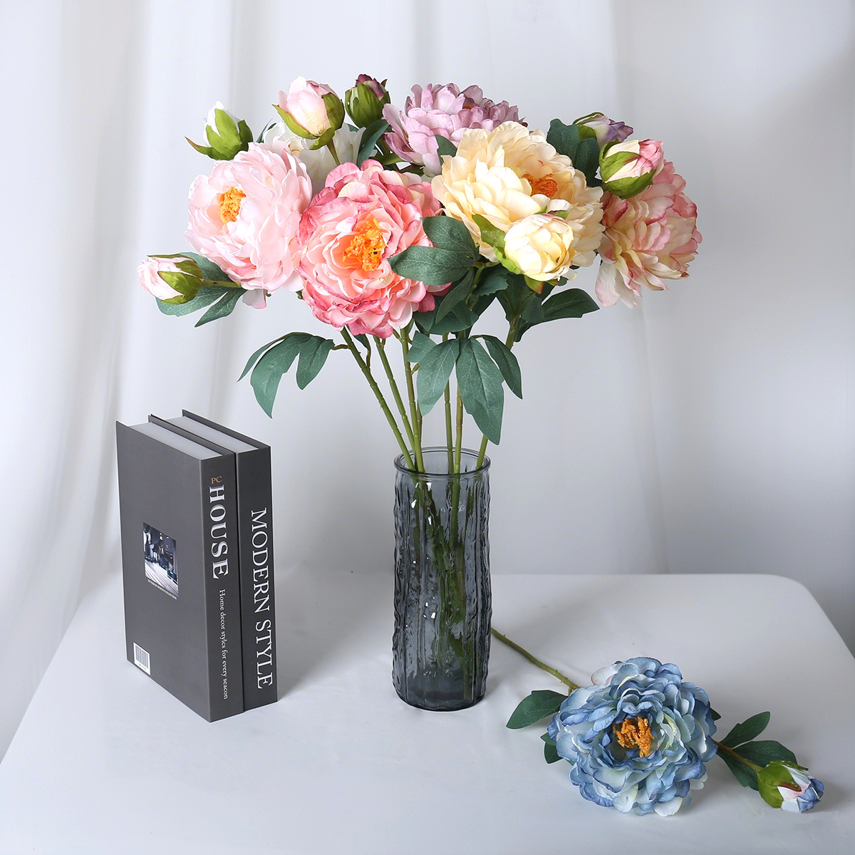 Flor artificial de peonía con bordes quemados, flor de seda de peonía con bordes quemados estilo pintura al óleo vintage, decoración para el hogar, sala de estar, accesorio para fotografía.