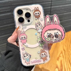 Apple 16promax 携帯電話ケース 15plus14 ソフト 13/11/12 に適した磁気吸引付きピンクのラブブー人形