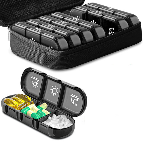 Amazon’s new best-selling seven-day-a-week leather bag-style 21-compartment pill box, portable travel pill box