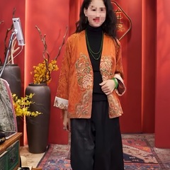牡丹刺绣人丝香云纱短外套女2025秋季新款新中式国风高端刺绣上衣