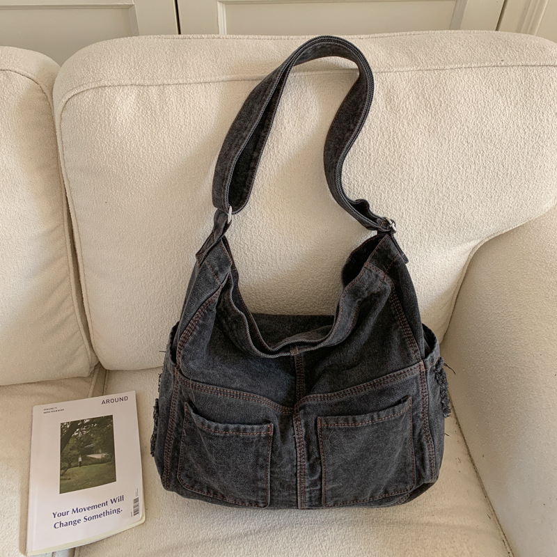 跨境牛仔包托特包新款慵懒风女包休闲拼接百搭单肩斜挎包