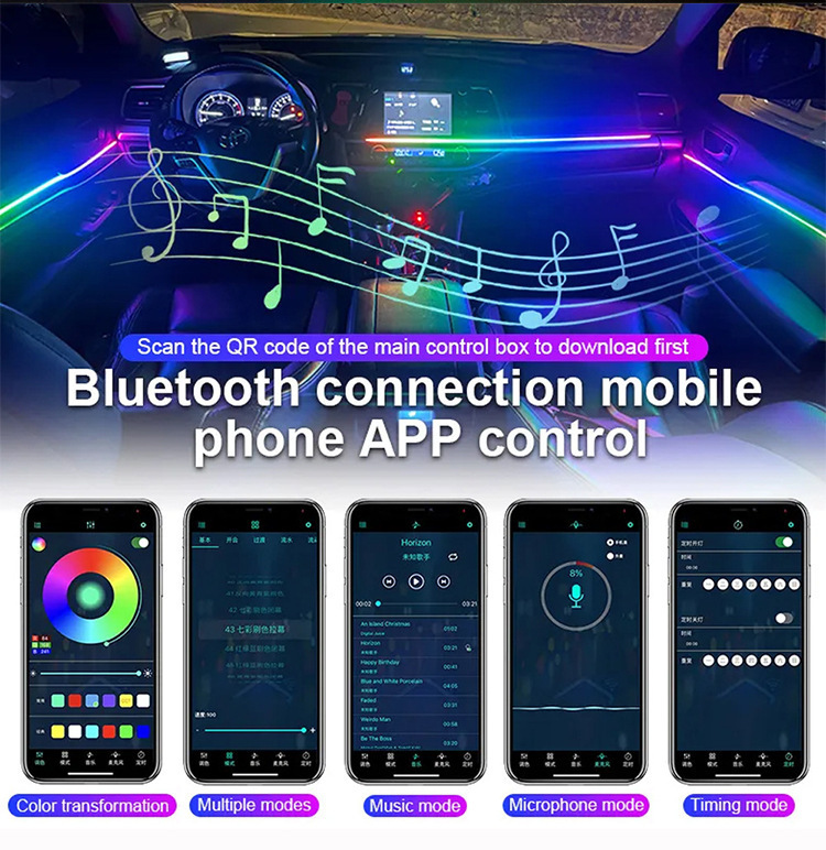Universal Car Hidden Symphony No-Cut Wire App Dual-Control Interior Ambient Light Led Car Ambient Light