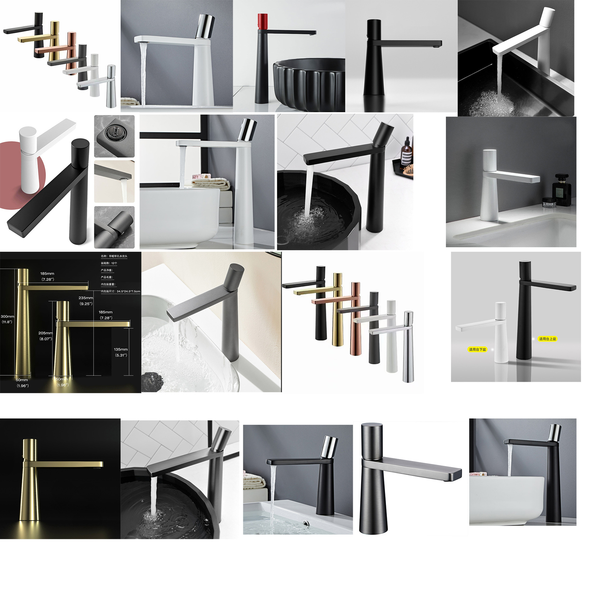 Grifo de Cobre Minimalista – Lavabo de Baño, Agua Fría y Caliente