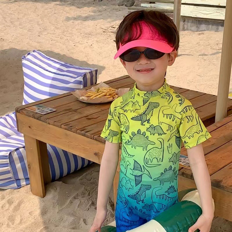 Hot New Unisex Swimwear Children's Large Small and Medium-sized Children's Piece Swimsuit Flat Horned Dinosaur Swimsuit