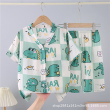 男童儿童绵绸睡衣夏季短袖薄款空调服男孩中大童棉绸家居服套装