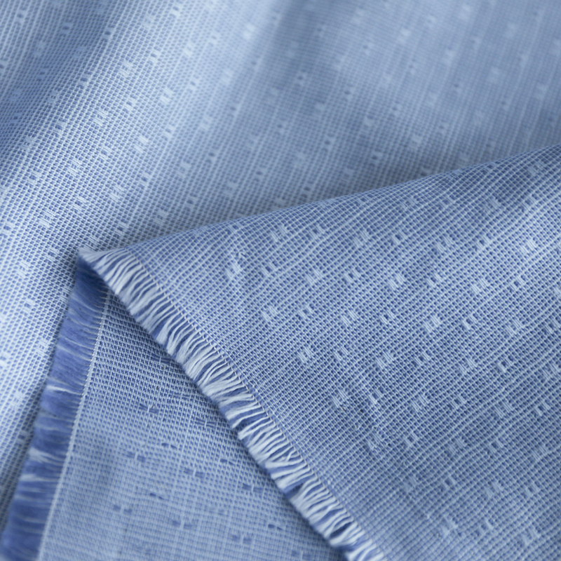 日本进口薄款浅蓝色砂洗编织提花质感亚麻棉混纺面料设计师布料