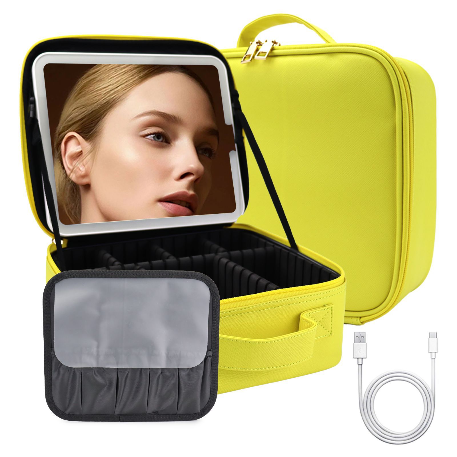Bolsa de cosméticos de viaje LED premium con espejo para mujer caja de pinceles de maquillaje portátil de gran capacidad bolsa de belleza de partición portátil