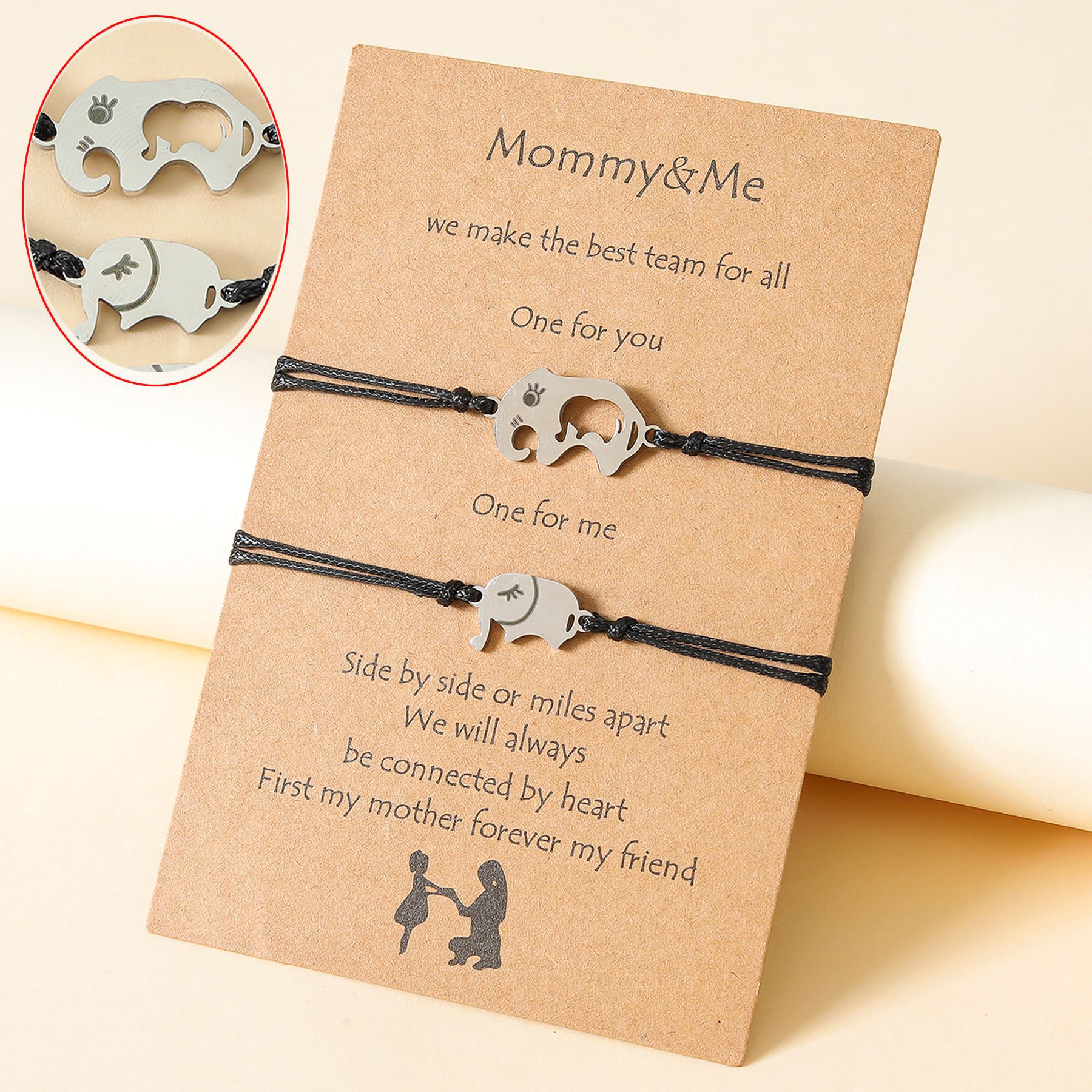 New Mother's Day Creative Stainless Steel Hollow Elephant Wax Rope Braided Bracelet display picture 2