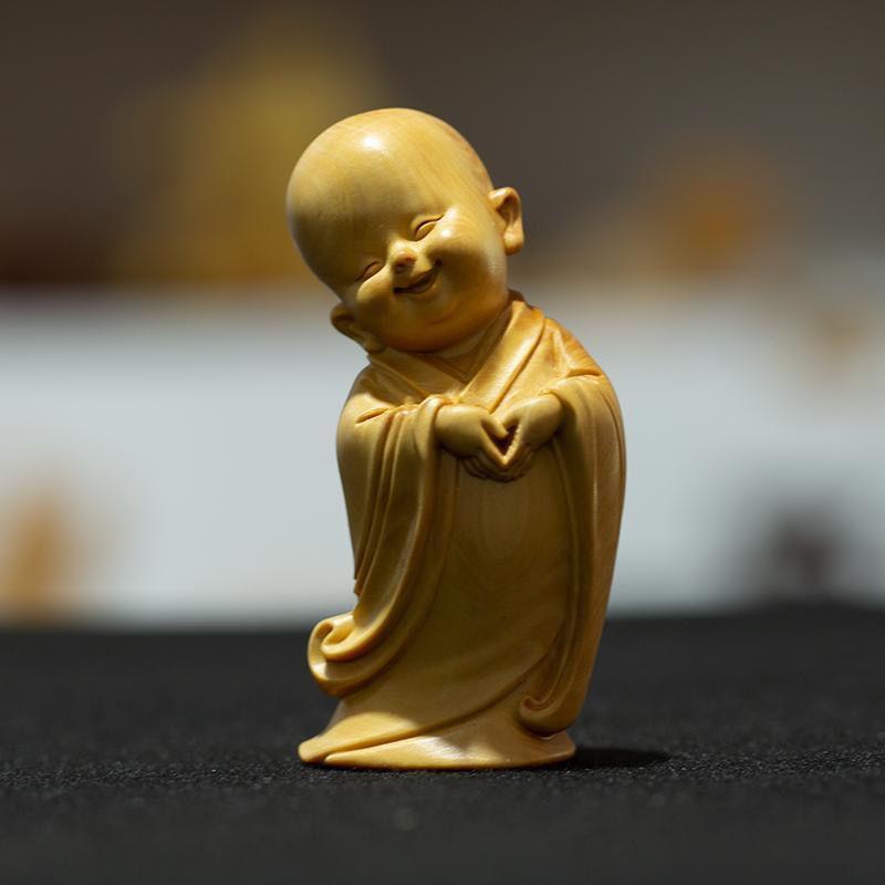 黄杨木雕刻禅意小沙弥随身手把玩件男盘玩家居装饰工艺品桌面摆件|undefined