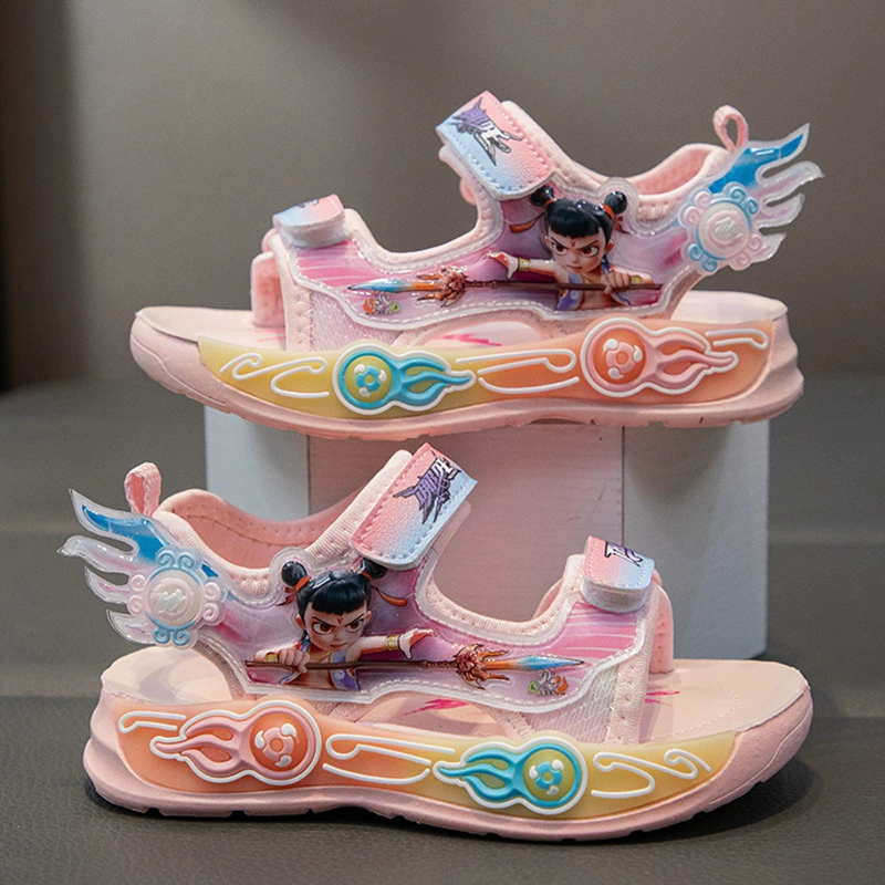 Для девочек пляжная обувь на мягкой подошве детские сандалии на летнем новом сетке красная девушка обувь принцессы мультфильм нескользящие спортивные сандалии
