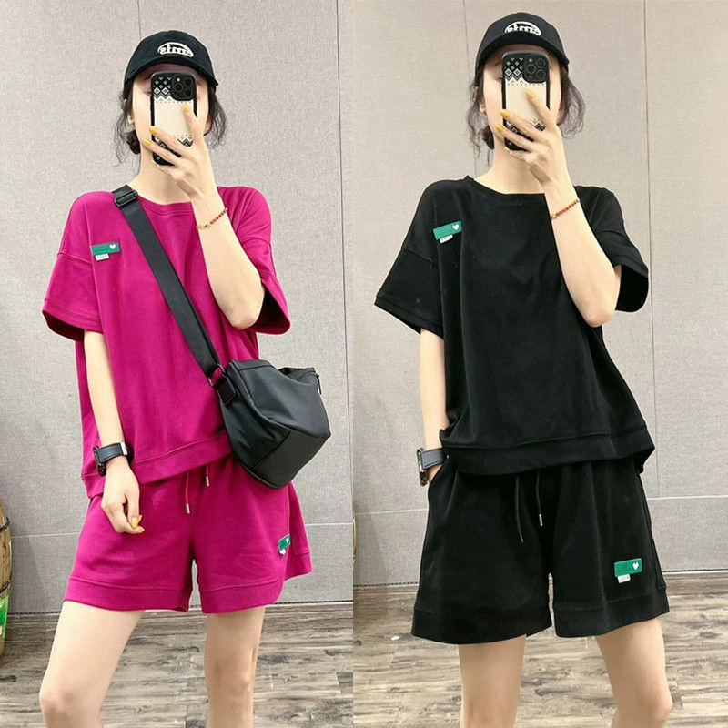 Повседневный спортивный костюм женский летний тонкий 2023 летнее платье для бега, мода, западные шорты с короткими рукавами, комплект из двух предметов