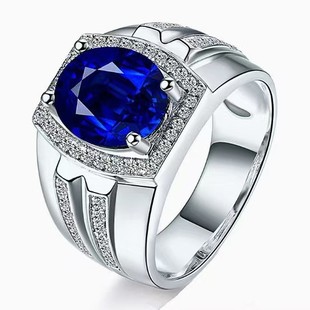 Hot Sold to Diamond Blue Diamond Men's Ring Myanmar Imitation Natural Sapphire Ring Plating 18K Gold Inlay Popular Ring