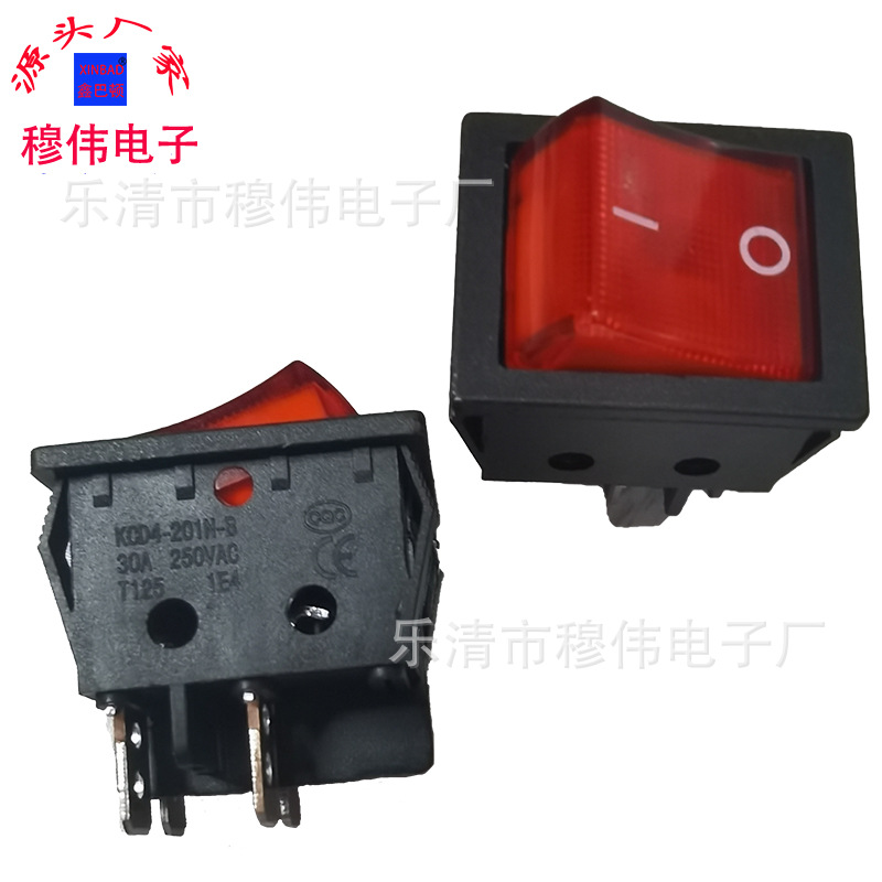 30a翘板船型连体4脚2档红带灯大功率KCD4电焊机 烤箱 取暖器 开关