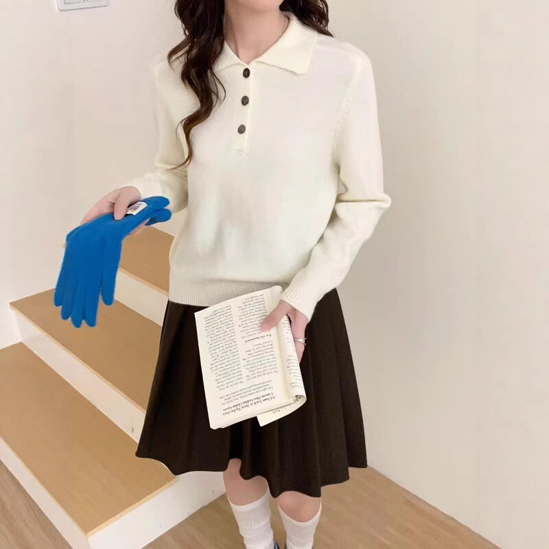 High-End Polo Collar Pullover Sweater for Women, Spring and Autumn Casual Korean-Style Soft and Youthful Knit Top High-End Polo Collar Pullover Sweater for Women, Spring and Autumn Casual Korean-Style Soft and Youthful Knit Top