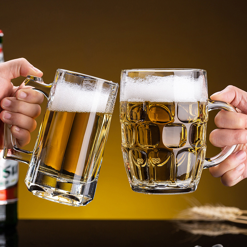 青苹果家用玻璃杯子啤酒杯扎啤杯大容量水杯加厚带把耐热茶杯套装