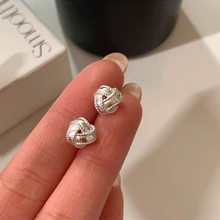 纳兰 S925纯银耳钉时尚简约气质设计感缠绕编织球形耳钉M07617
