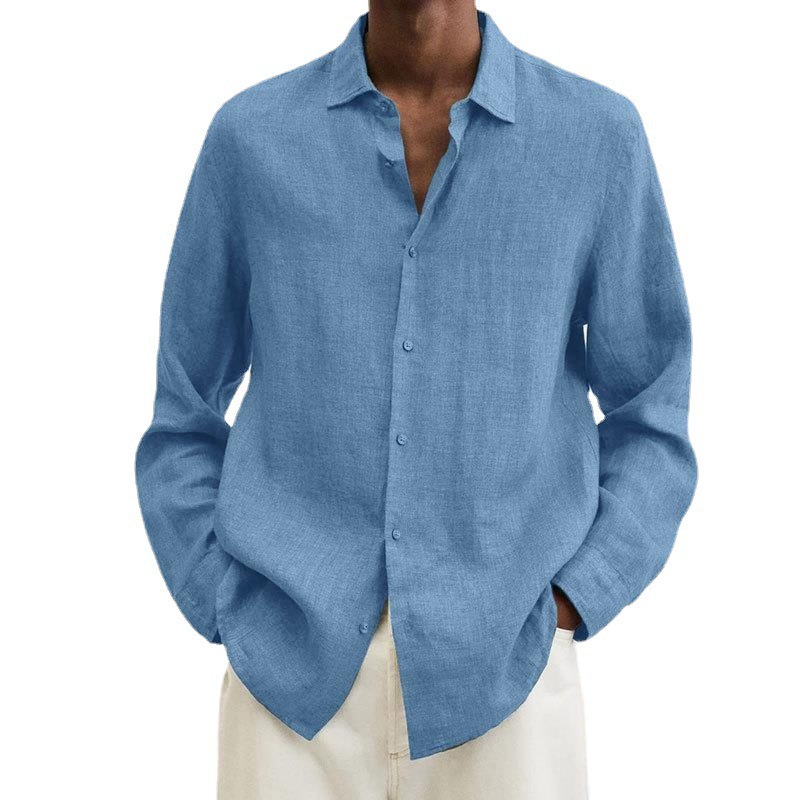 2025 Fall/Winter New Solid Color Long Sleeve European And American Casual Loose-Fit Shirt, Men's Clothing_voghion.com
