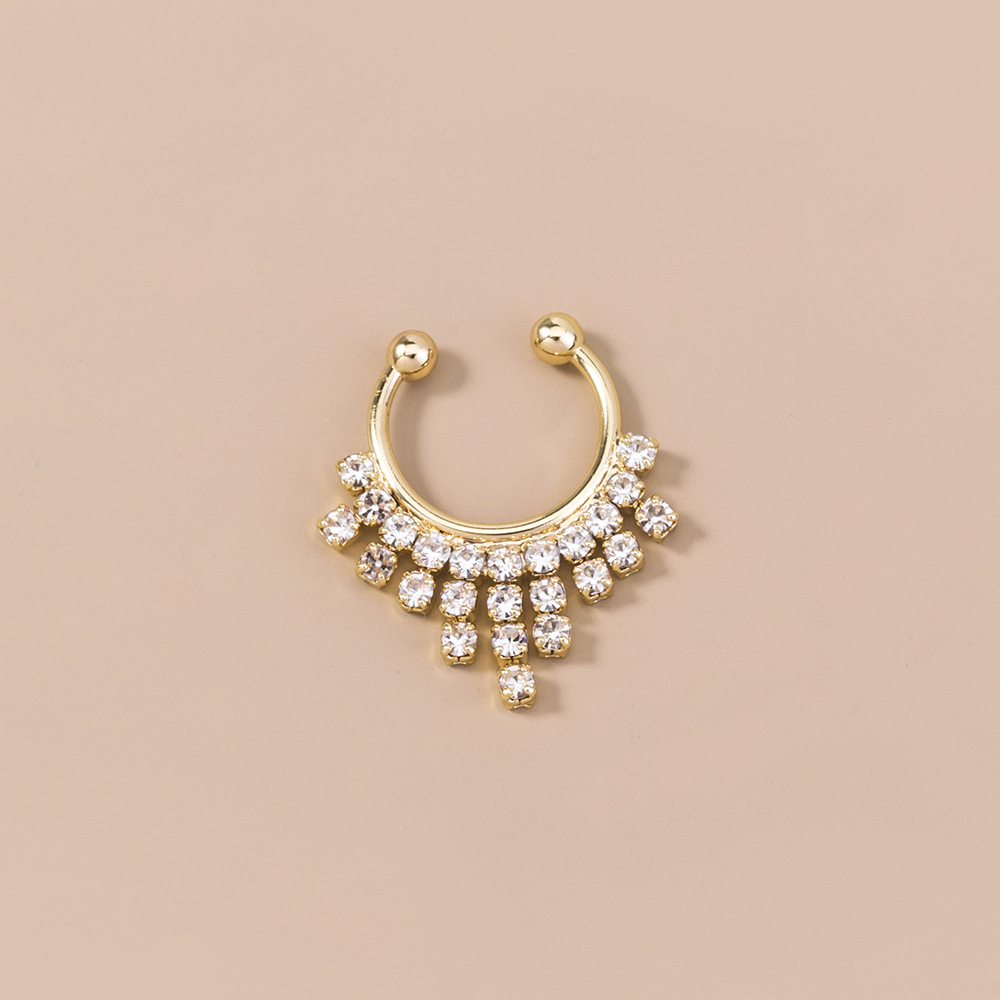 New Fashion Fringed Crystal Rhinestone Nose Ring Golden Flower Rhinestone Piercing Nose Ring display picture 5