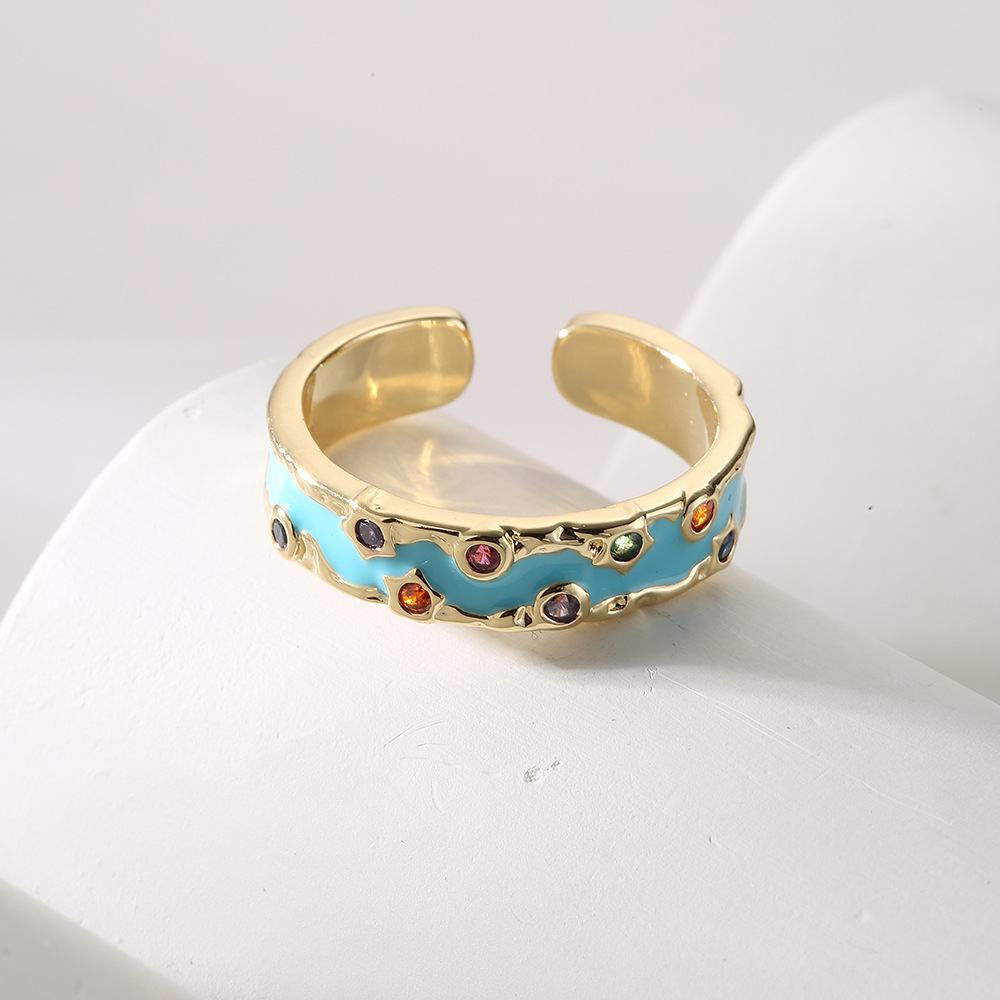 Fashion Geometric Copper Inlay Zircon Rings 1 Piece