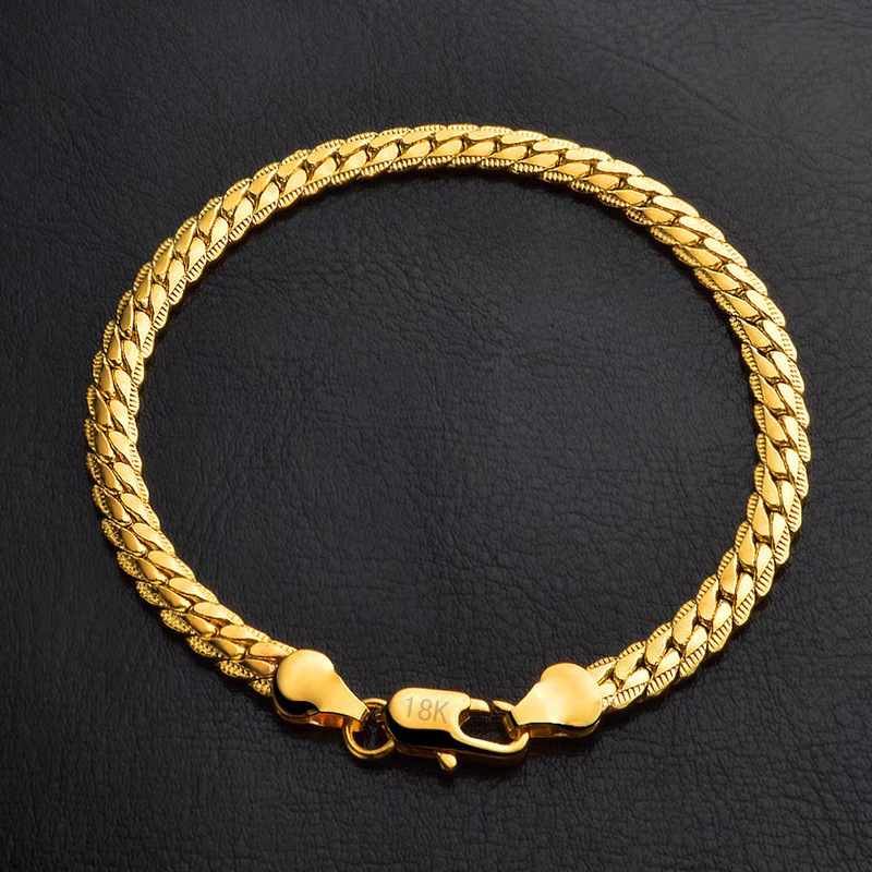 Cross-Border Trade Amazon Temu Hot-Selling Flat Embossed Gold-Plated Bracelet Men's Figaro Cuban Chain