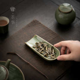 复古陶瓷茶则茶勺赏茶荷功夫茶具配件家用茶拨茶道六君子醒茶器