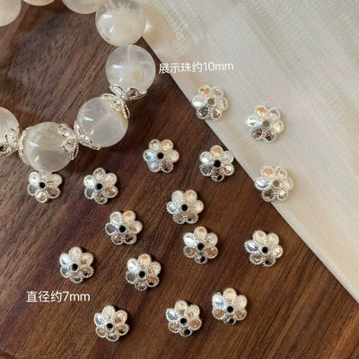 Accessories Beaded Flower Caps — Zərgərlik ara hissələri - d-bright-silver-100-pieces