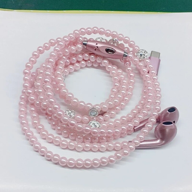 New Type c Apple 15 pearl chain halter wired headset for Huawei vivo Apple OPPO Universal