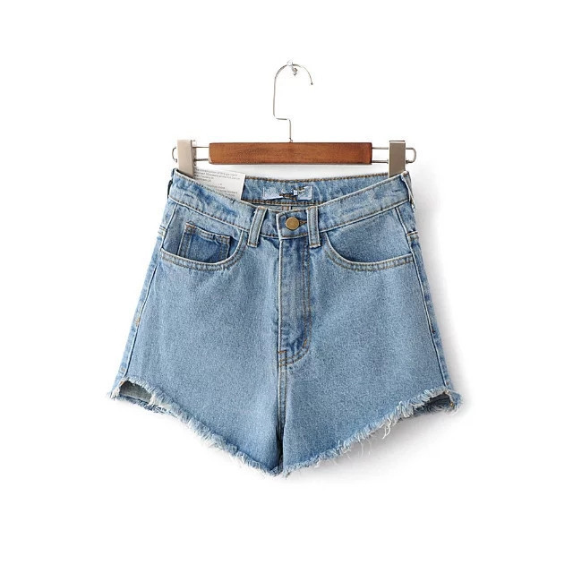 European and American style slim front short back long frayed high waist Denim shorts women's 2021 summer high waist slimming hot pants