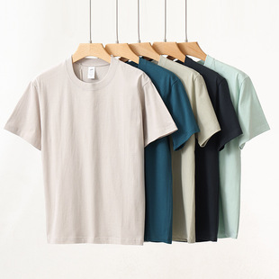 Wholesale 230g Heavyweight Pure Cotton Short-Sleeve T-Shirt for Men, Round Neck, Loose Fit, Versatile, Simple Pure White, Double-Needle Trendy Top