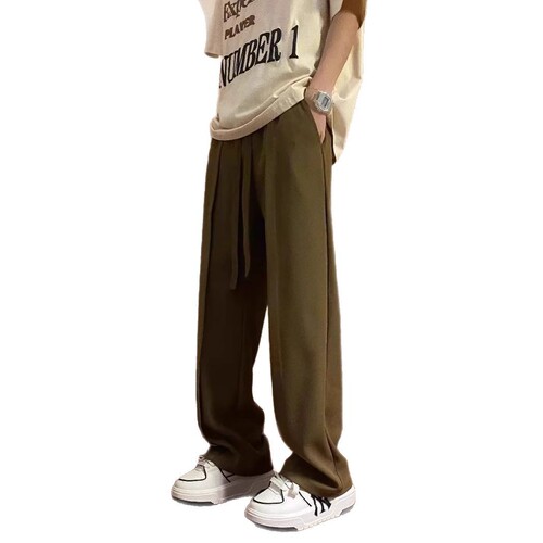 2025 Spring Oversize Straight Leg Pants Pure Black Neapolitan Men's Relaxed Waist Leisure Suit Pants