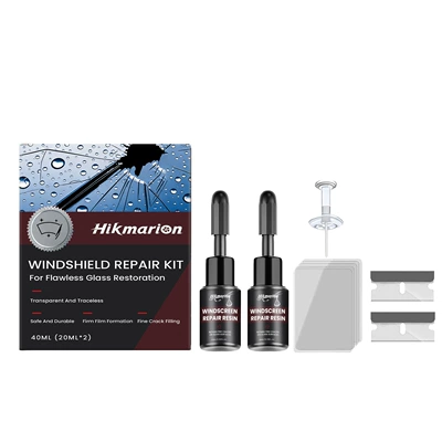 Hikmarion Car Windshield Care Kit Daily Repair and Maintenance of Car Window Glass Cracks (Auto glass repair liquid) - glass-repair-glue-40ml-20ml2-curing-film-5-pieces-blade-2-pieces-needle-1-piece